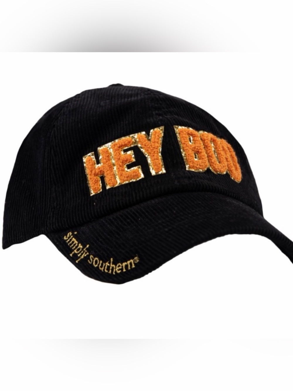 SIMPLY SOUTHERN Puff Letter HEY BOO Corduroy Baseball Cap Hat Halloween Fall